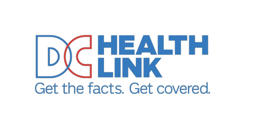 DC Health Link logo with the slogan "Get the facts. Get covered." in blue and red text on a white background, highlighting the DC Health Link HIV care update.